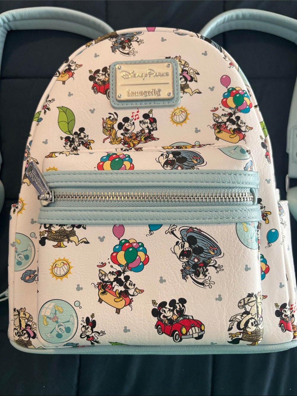 Disney Parks Loungefly White and Light Blue Mickey & Minnie Mini Backpack